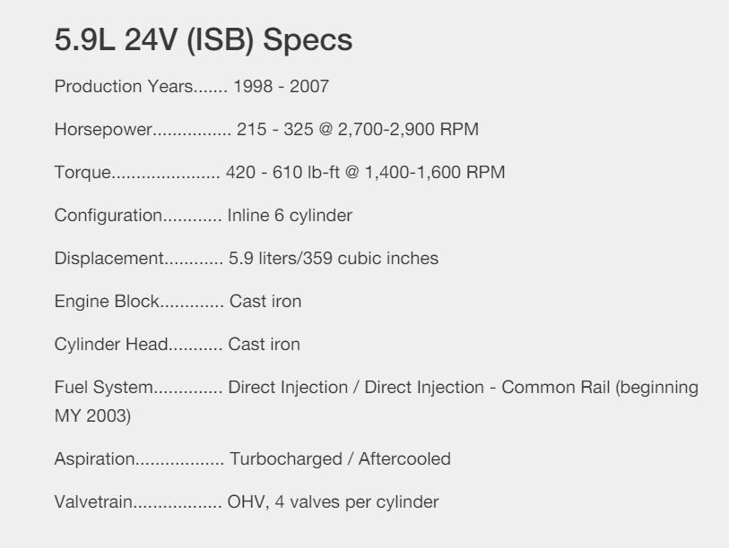 5.9L 24V (ISB) Specs